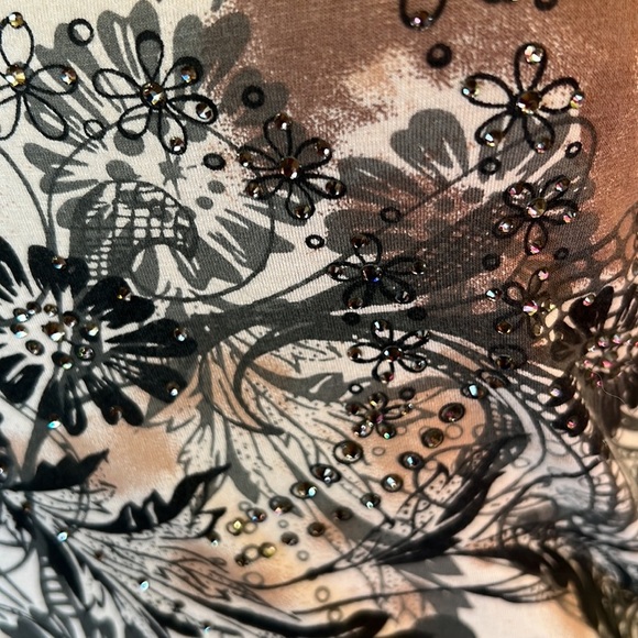 Boston Proper peach grey black sparkly studded &chains off the shoulder Shirt S - Picture 3 of 7